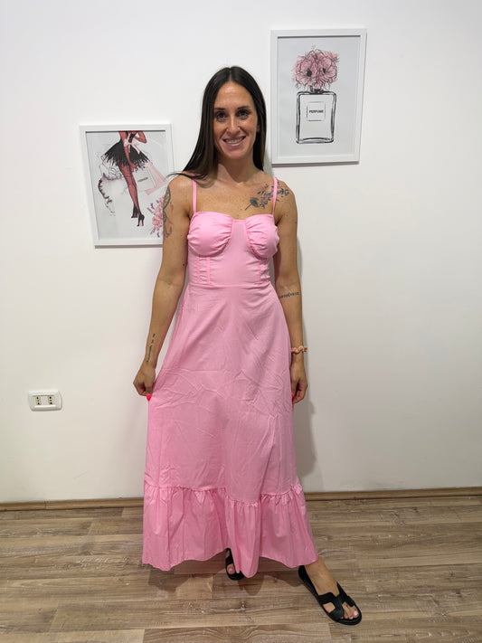 Vestito rosa con balza