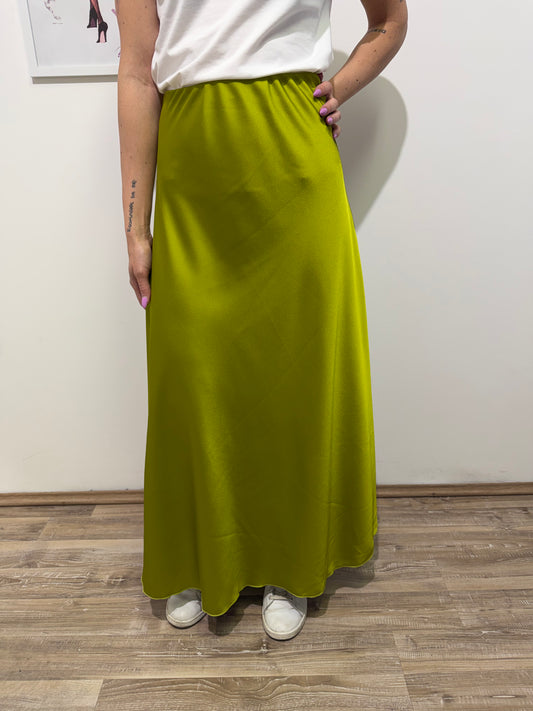 Gonna in raso verde lime
