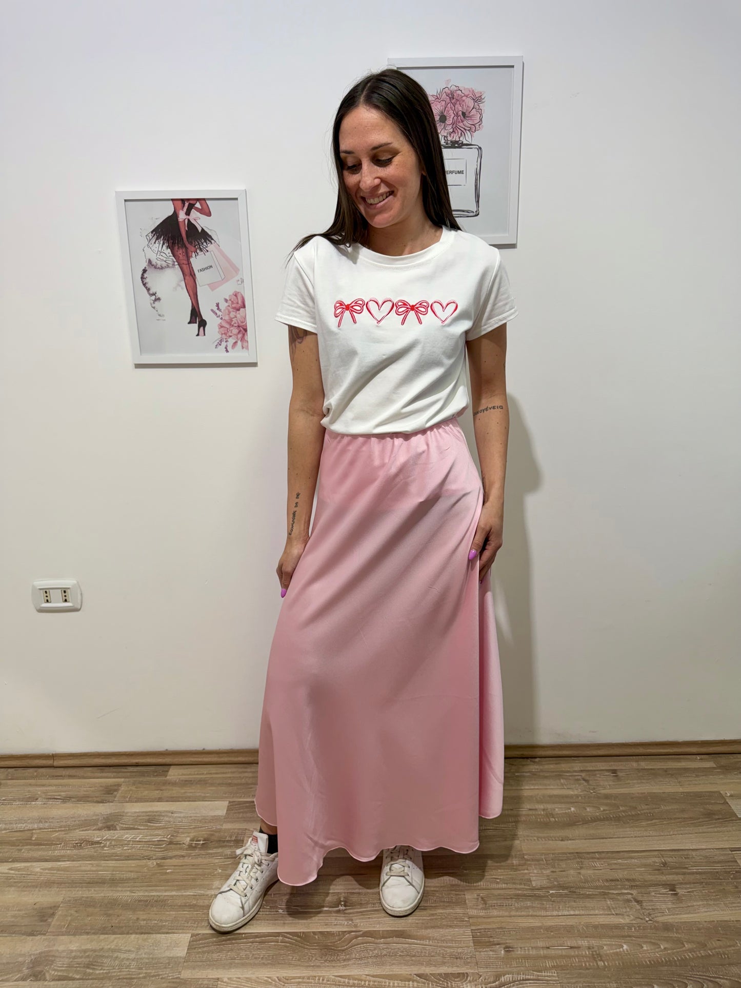 Gonna in raso rosa