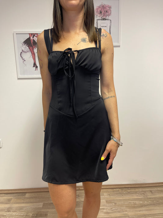 Vestito corto nero con fiocco